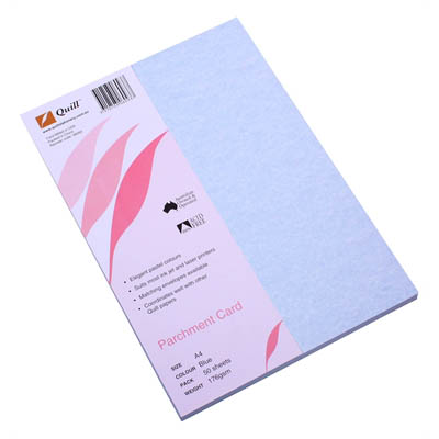 Image for QUILL PARCHMENT CARD 176GSM A4 BLUE PACK 50 from MOE Office Products Depot Mackay & Whitsundays