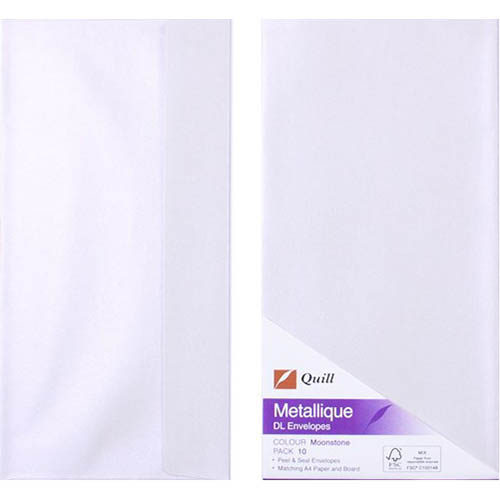 Image for QUILL DL METALLIQUE ENVELOPES PLAINFACE STRIP SEAL 80GSM 110 X 220MM MOONSTONE PACK 10 from Office Products Depot
