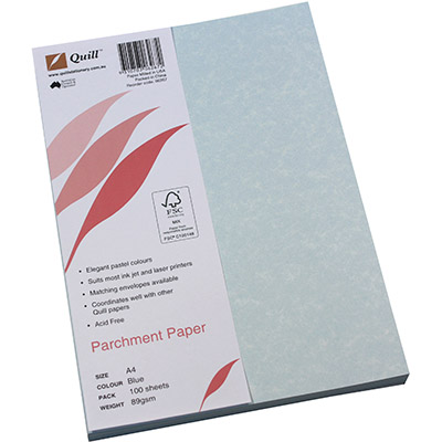 Image for QUILL PARCHMENT PAPER 90GSM A4 BLUE PACK 100 from MOE Office Products Depot Mackay & Whitsundays