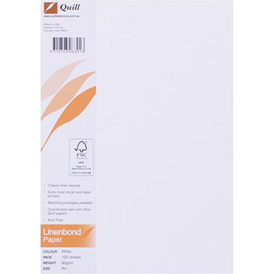 Image for QUILL LINEN BOND PAPER A4 90GSM WHITE PACK 100 from Office Products Depot Gold Coast
