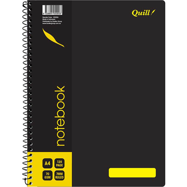Image for QUILL Q595 NOTE BOOK SPIRALBOUND 70GSM A4 120 PAGE BLACK from Margaret River Office Products Depot