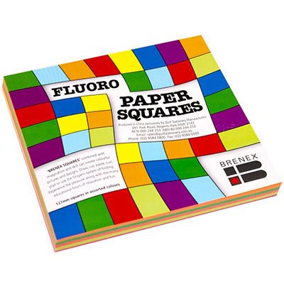 Image for BRENEX FLUORO SQUARE PAPER SHAPES SINGLE SIDED 127 X 127MM ASSORTED PACK 100 from Total Supplies Pty Ltd
