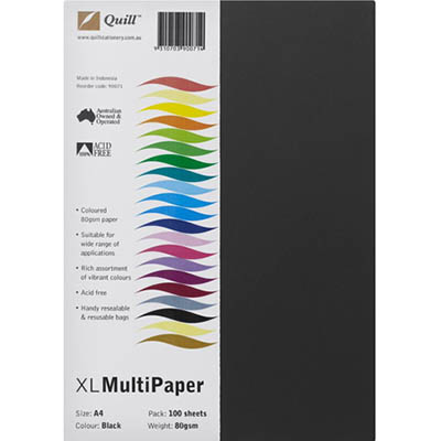 Image for QUILL COLOURED A4 COPY PAPER 80GSM BLACK PACK 100 SHEETS from Total Supplies Pty Ltd