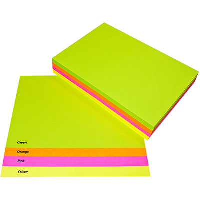 Image for QUILL COLOURED A4 COPY PAPER 80GSM FLUORO ASSORTED PACK 500 SHEETS from Ross Office Supplies Office Products Depot
