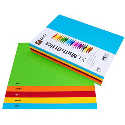 Image for QUILL XL MULTIOFFICE COLOURED A4 COPY PAPER 80GSM BRIGHTS ASSORTED PACK 500 SHEETS from Albany Office Products Depot