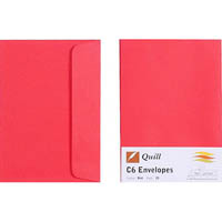 quill c6 coloured envelopes plainface strip seal 80gsm 114 x 162mm red pack 25