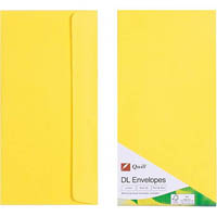 quill dl coloured envelopes plainface strip seal 80gsm 110 x 220mm lemon pack 25