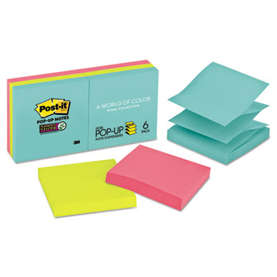 Image for POST-IT R330-6SSMIA SUPER STICKY POP UP NOTES MIAMI 76 X 76MM 90 SHEETS PACK 6 from Total Supplies Pty Ltd