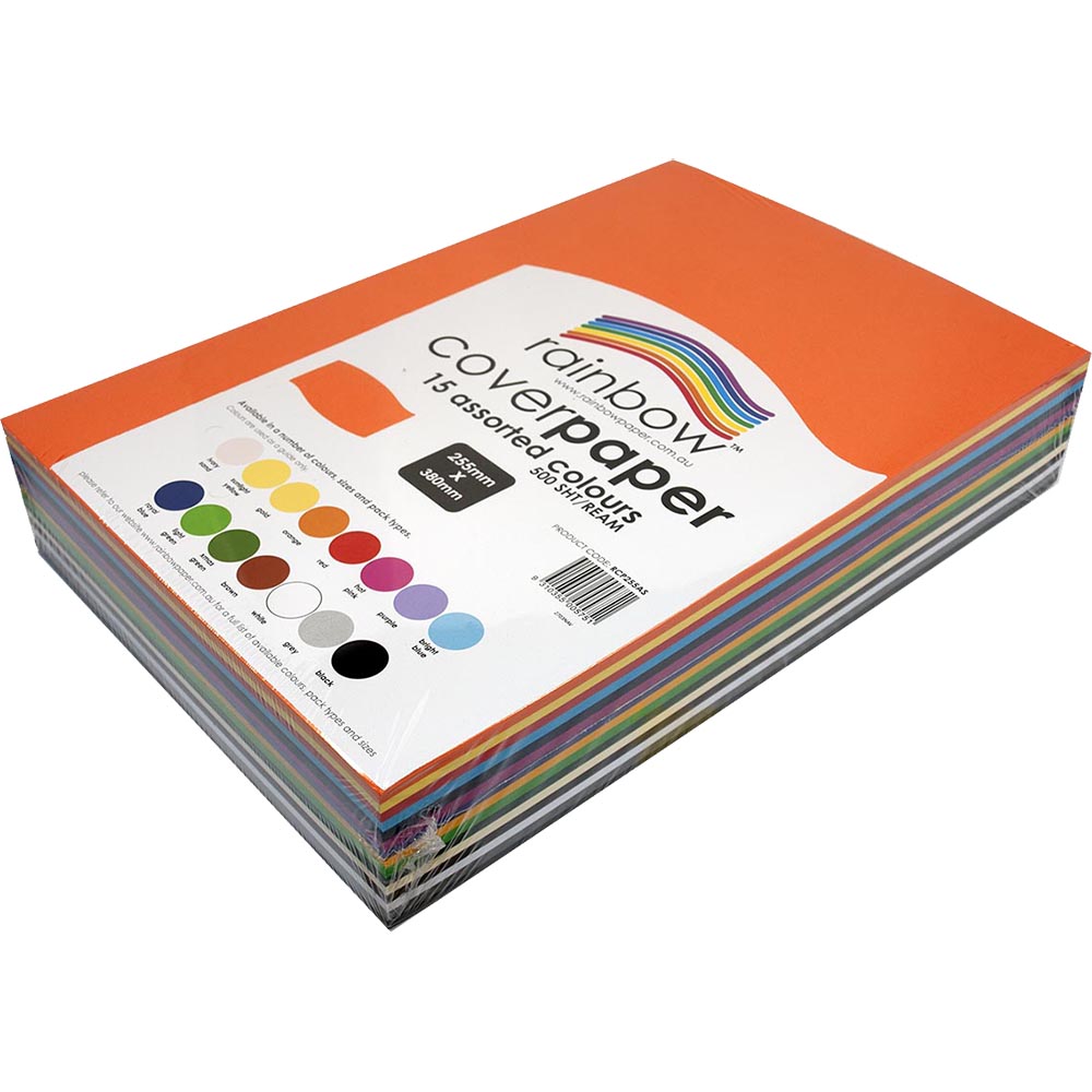 Image for RAINBOW COVER PAPER 125GSM 255 X 380MM ASSORTED PACK 500 from Ross Office Supplies Office Products Depot