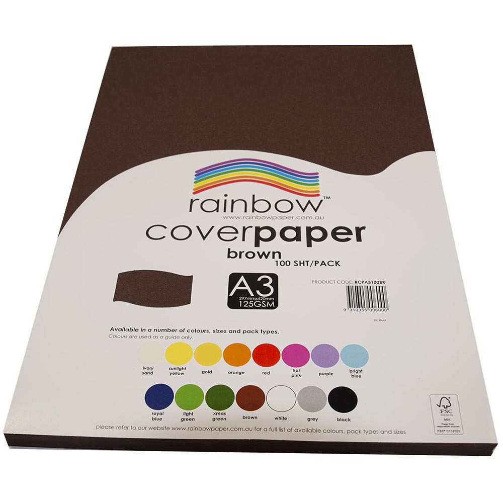Image for RAINBOW COVER PAPER 125GSM A3 BROWN PACK 100 from Office Products Depot Gold Coast