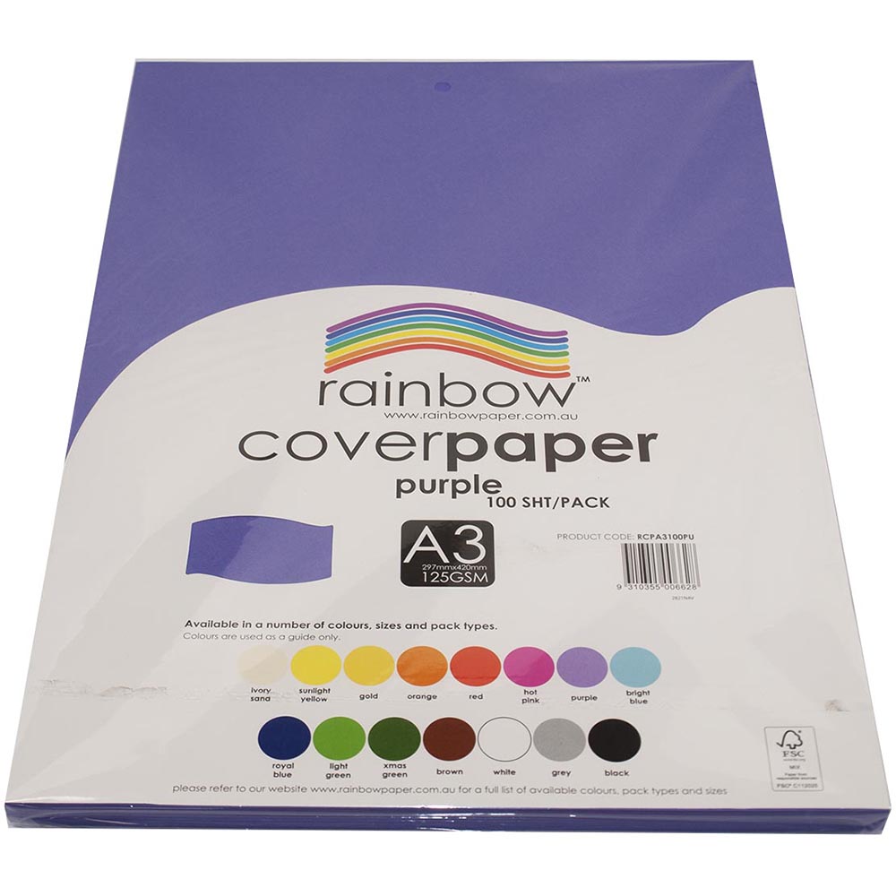 Image for RAINBOW COVER PAPER 125GSM A3 PURPLE PACK 100 from Total Supplies Pty Ltd