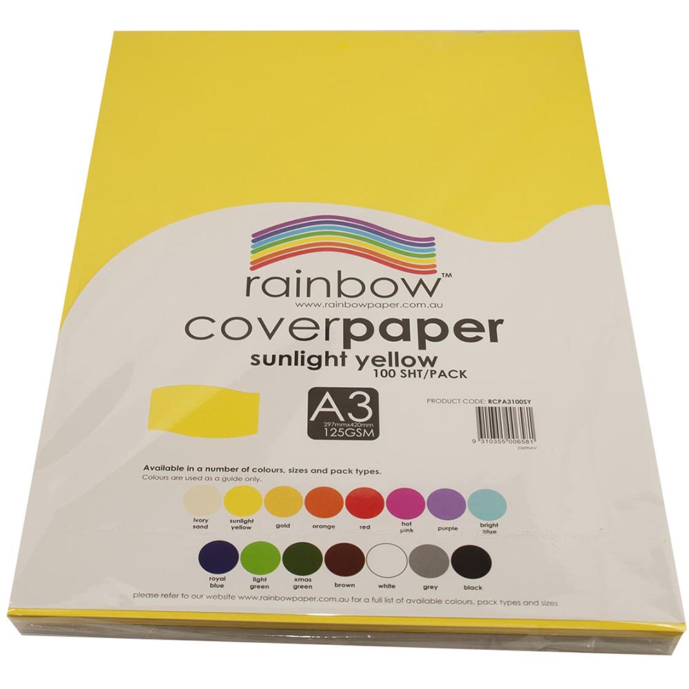 Image for RAINBOW COVER PAPER 125GSM A3 SUNLIGHT YELLOW PACK 100 from Total Supplies Pty Ltd