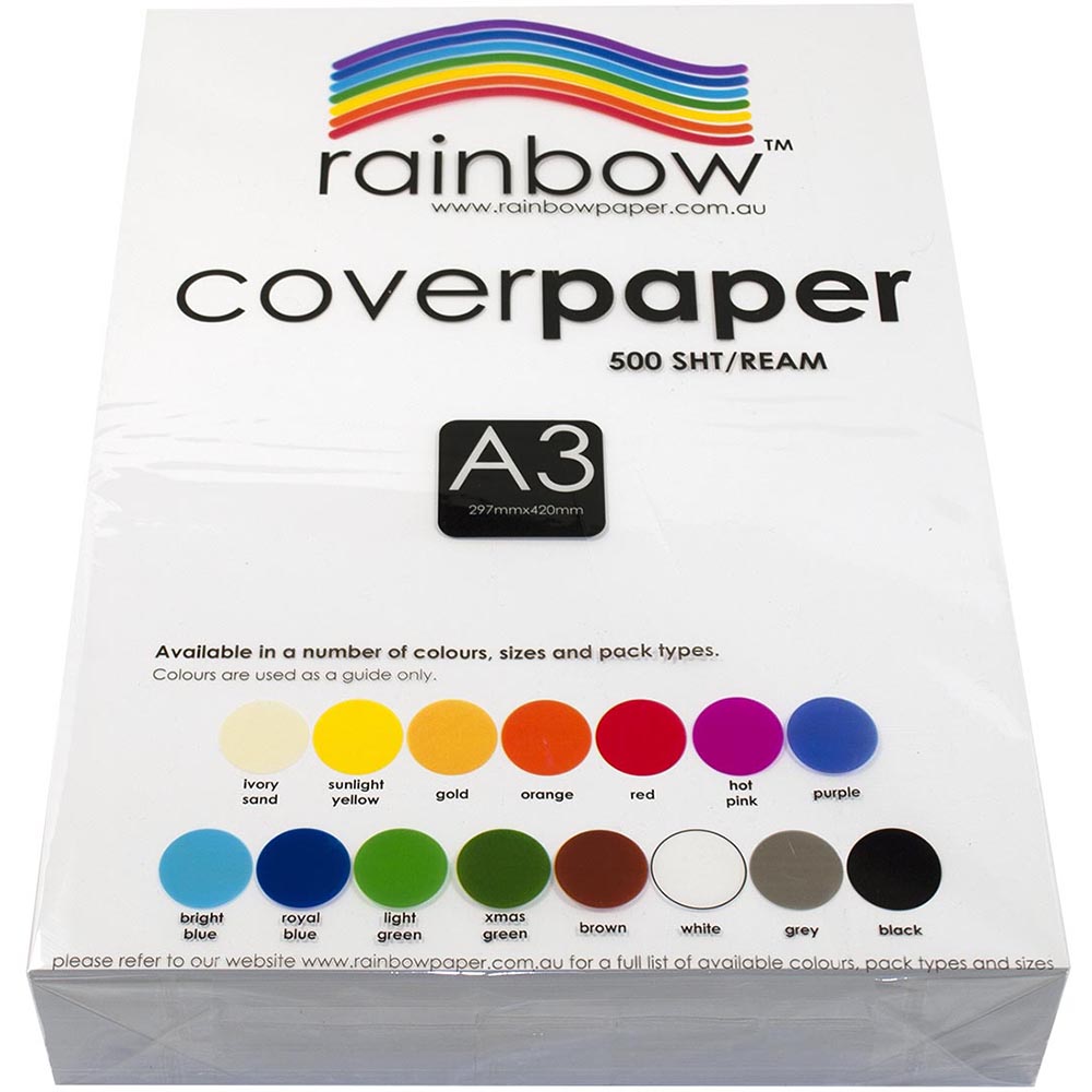 Image for RAINBOW COVER PAPER 125GSM A3 WHITE PACK 500 from Barkers Rubber Stamps & Office Products Depot