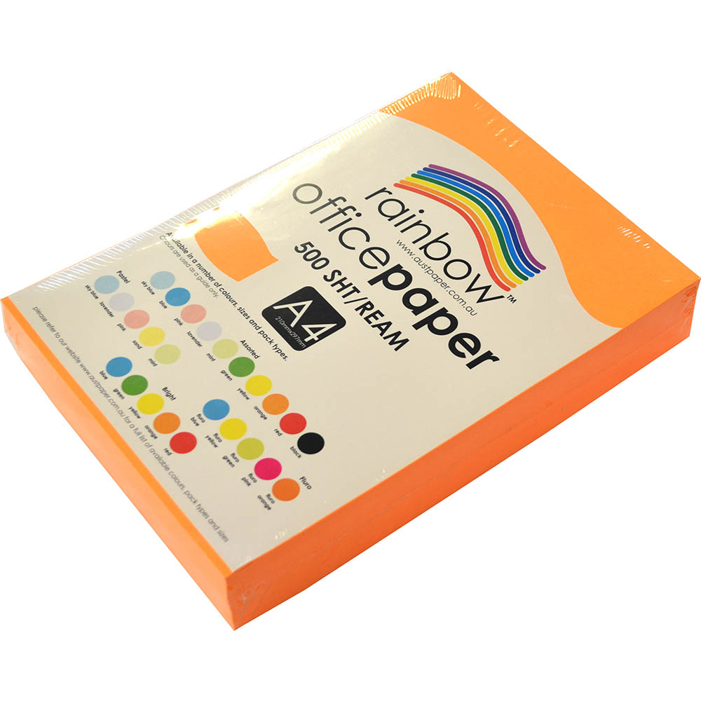 Image for RAINBOW COLOURED A4 COPY PAPER 75GSM 500 SHEETS FLURO ORANGE from Office Products Depot