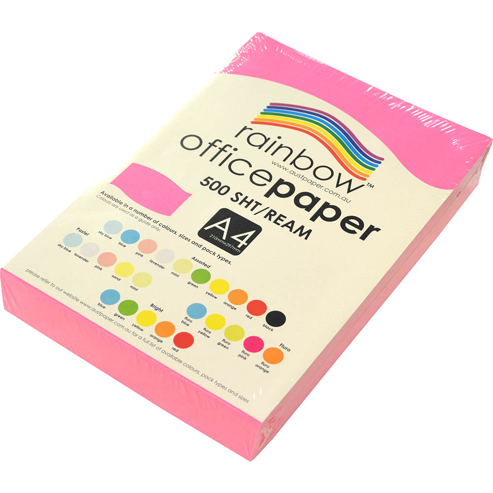 Image for RAINBOW COLOURED A4 COPY PAPER 75GSM 500 SHEETS FLURO PINK from Office Products Depot