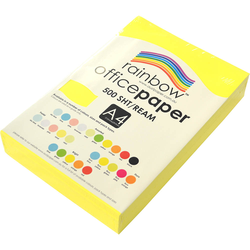 Image for RAINBOW COLOURED A4 COPY PAPER 75GSM 500 SHEETS FLURO YELLOW from Office Products Depot