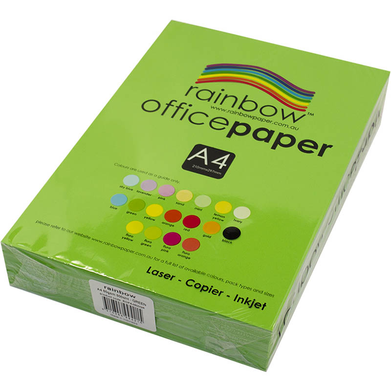 Image for RAINBOW COLOURED A4 COPY PAPER 80GSM 500 SHEETS GREEN from MOE Office Products Depot Mackay & Whitsundays