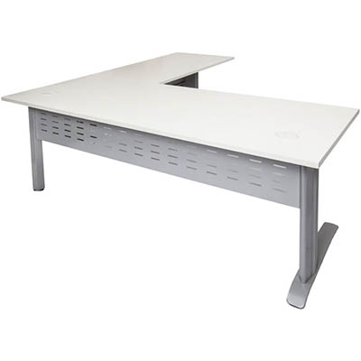 Image for RAPID SPAN DESK AND RETURN WITH METAL MODESTY PANEL 1800 X 700MM / 1100 X 600MM WHITE/SILVER from Total Supplies Pty Ltd