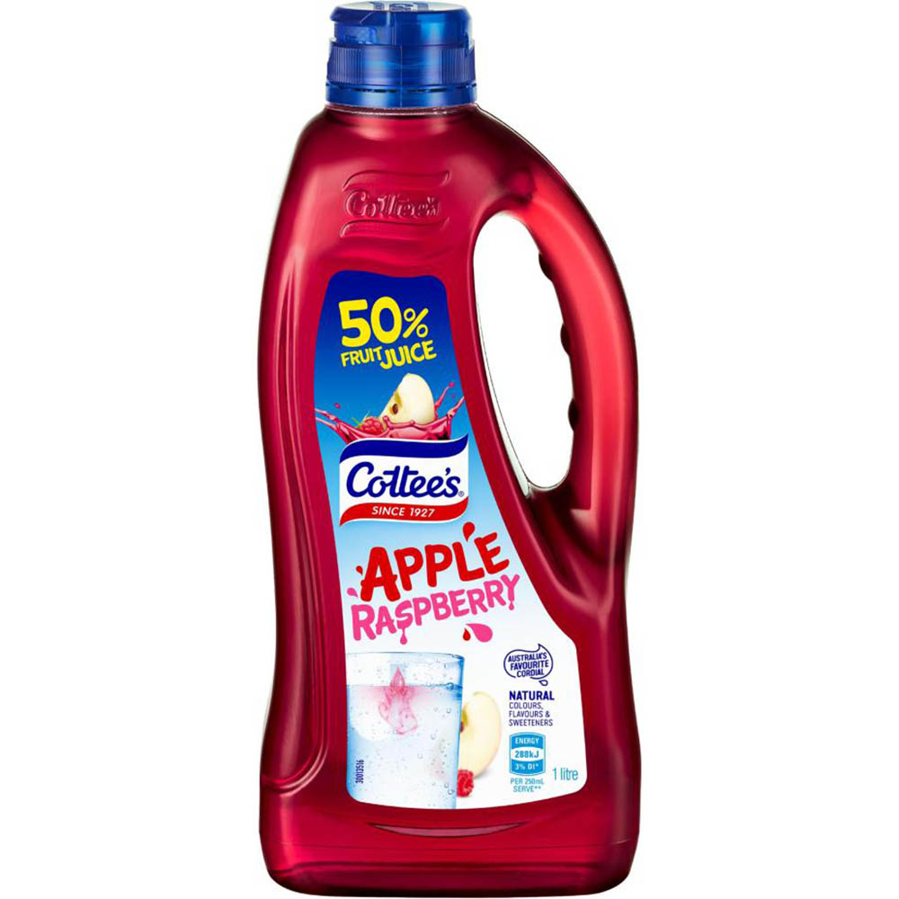 Image for COTTEES CORDIAL APPLE AND RASPBERRY PET 1 LITRE CARTON 9 from OFFICEPLANET OFFICE PRODUCTS DEPOT