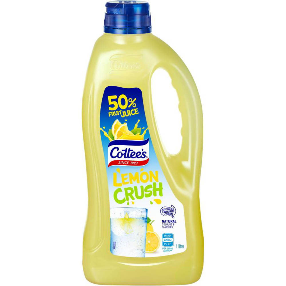 Image for COTTEES CORDIAL LEMON CRUSH PET 1 LITRE CARTON 9 from Office Products Depot Gold Coast
