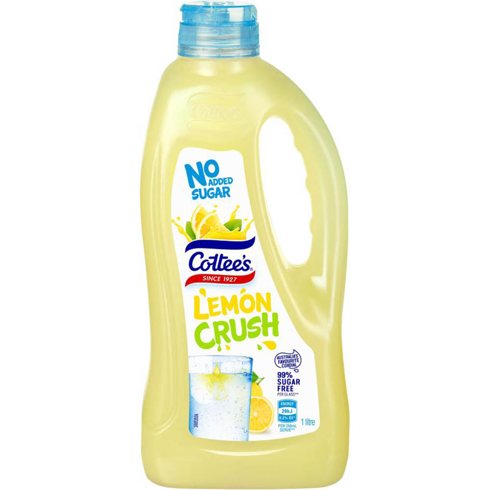 Image for COTTEES CORDIAL NO SUGAR LEMON CRUSH PET 1 LITRE CARTON 9 from MOE Office Products Depot Mackay & Whitsundays