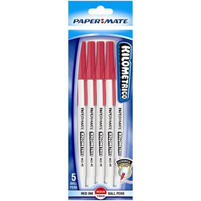 Image for PAPERMATE KILOMETRICO BALLPOINT PENS MEDIUM RED PACK 5 from MOE Office Products Depot Mackay & Whitsundays