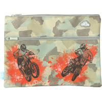 spencil twin zip pencil case a4 camo biker