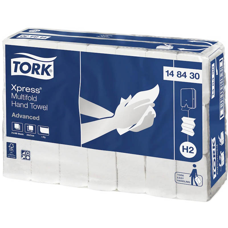 Image for TORK 148430 H2 XPRESS ADVANCED SLIMLINE MULTIFOLD HAND TOWEL 1-PLY 210 X 240MM WHITE PACK 185 SHEET from Total Supplies Pty Ltd