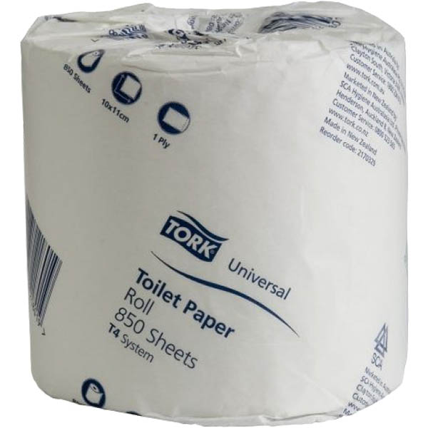 Image for TORK 2170329 T4 UNIVERSAL TOILET ROLL WRAPPED 1-PLY 850 SHEET WHITE from Ross Office Supplies Office Products Depot