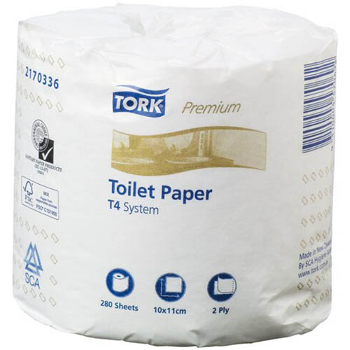 Image for TORK 2170336 T4 PREMIUM EXTRA SOFT TOILET ROLL WRAPPED 2-PLY 280 SHEET WHITE from MOE Office Products Depot Mackay & Whitsundays