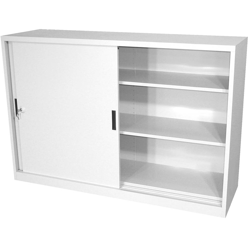 Image for STEELCO SLIDING DOOR CABINET 2 SHELVES 1015 X 914 X 465MM WHITE SATIN from Office Products Depot Gold Coast