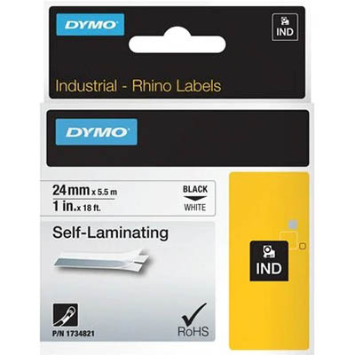 Image for DYMO SD1734821 RHINO INDUSTRIAL TAPE SELF LAMINATING 24MM BLACK ON WHITE from Office Products Depot Gold Coast