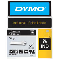 dymo 1805435 rhino industrial tape vinyl 12mm white on black
