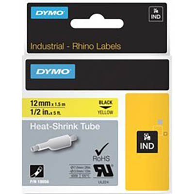 Image for DYMO 18056 RHINO INDUSTRIAL HEAT SHRINK TUBING 12MM BLACK ON YELLOW from MOE Office Products Depot Mackay & Whitsundays