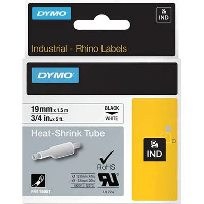 Image for DYMO SD18057 RHINO INDUSTRIAL HEAT SHRINK TUBING 19MM BLACK ON WHITE from Albany Office Products Depot