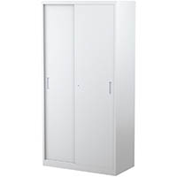 steelco sliding door cabinet 3 shelves 1830 x 914 x 465mm white satin