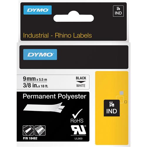 Image for DYMO SD18482 RHINO INDUSTRIAL TAPE PERMANENT POLYESTER 9MM BLACK ON WHITE from MOE Office Products Depot Mackay & Whitsundays
