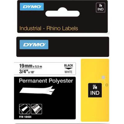 Image for DYMO SD18484 RHINO INDUSTRIAL TAPE PERMANENT POLYESTER 19MM BLACK ON WHITE from Ross Office Supplies Office Products Depot