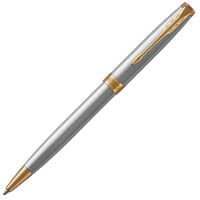 parker sonnet ballpoint pen gold trim stainless steel