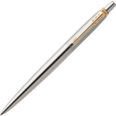 Image for PARKER JOTTER BALLPOINT PEN MEDIUM BLUE INK STAINLESS STEEL GOLD TRIM from Total Supplies Pty Ltd