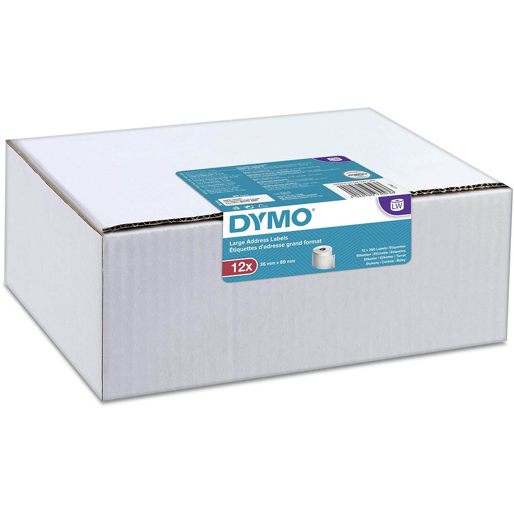 Image for DYMO 99012 LW ADDRESS LABELS 89 X 36MM WHITE ROLL 260 BOX 12 from Margaret River Office Products Depot