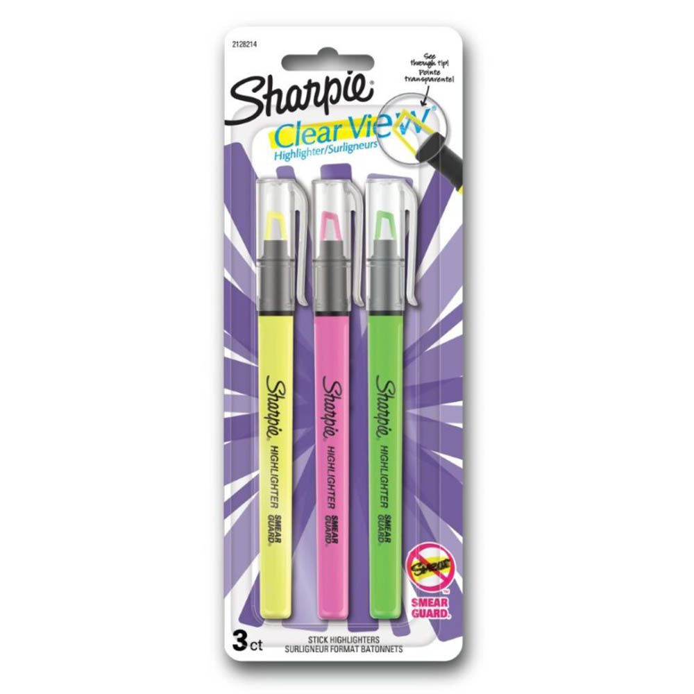 Image for SHARPIE CLEAR VIEW HIGHLIGHTER STICK SEE-THROUGH CHISEL ASSORTED PACK 3 from MOE Office Products Depot Mackay & Whitsundays