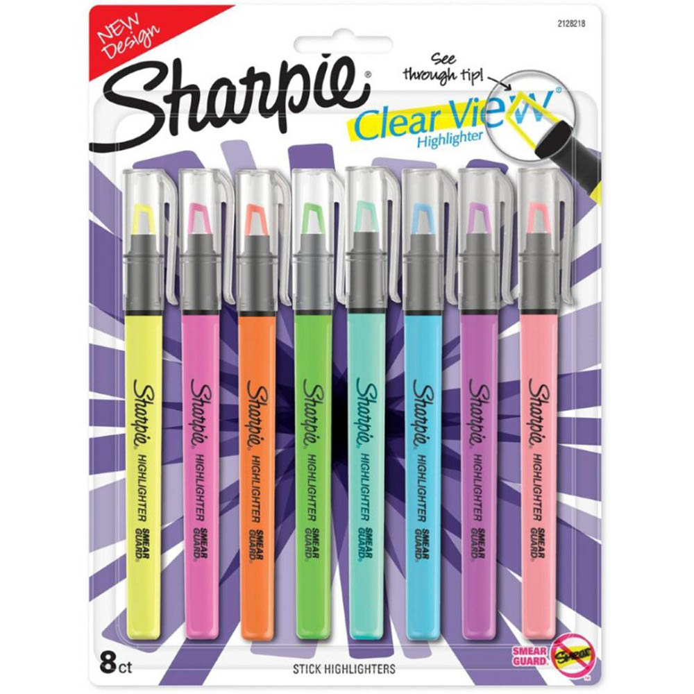 Image for SHARPIE CLEAR VIEW HIGHLIGHTER STICK SEE-THROUGH CHISEL ASSORTED PACK 8 from MOE Office Products Depot Mackay & Whitsundays