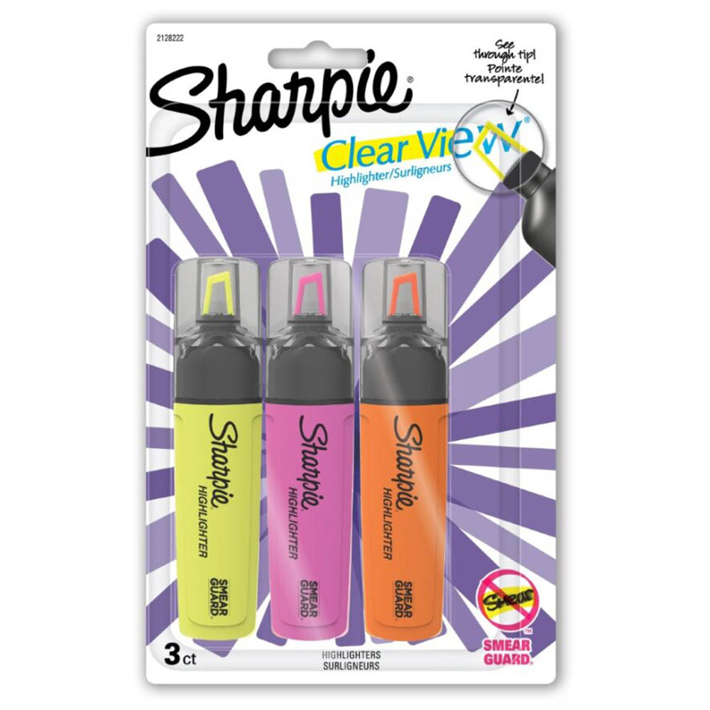 Image for SHARPIE CLEAR VIEW HIGHLIGHTER SEE-THROUGH CHISEL TIP ASSORTED PACK 3 from MOE Office Products Depot Mackay & Whitsundays