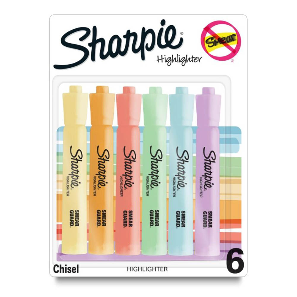 Image for SHARPIE SMEARGUARD TANK HIGHLIGHTER CHISEL ASSORTED PACK 6 from MOE Office Products Depot Mackay & Whitsundays