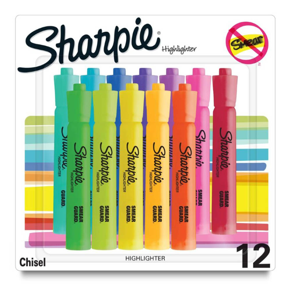 Image for SHARPIE SMEARGUARD TANK HIGHLIGHTER CHISEL ASSORTED PACK 12 from MOE Office Products Depot Mackay & Whitsundays