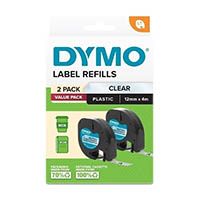 dymo letratag plastic tape 12mm x 4m clear pack 2