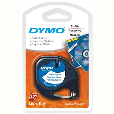 Image for DYMO 91331 LETRATAG PLASTIC LABELLING TAPE 12MM X 4M BLACK ON PEARL WHITE from Office Products Depot