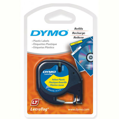 Image for DYMO 91332 LETRATAG PLASTIC LABELLING TAPE 12MM BLACK ON YELLOW from Office Products Depot Gold Coast