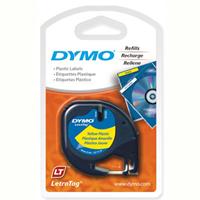 dymo 91332 letratag plastic labelling tape 12mm black on yellow